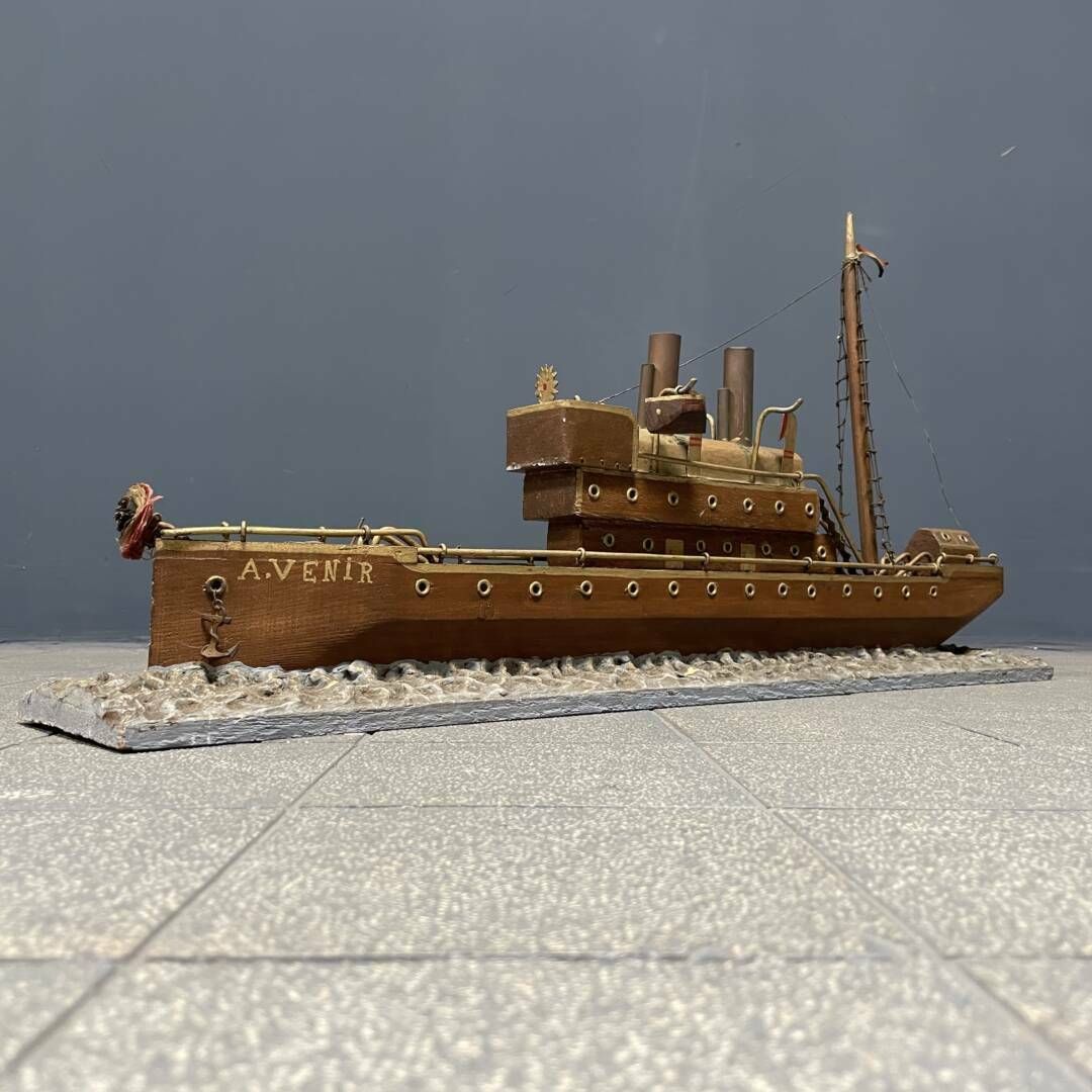 Large Old Folk Art Steam Ship, 1920s photo for sale
