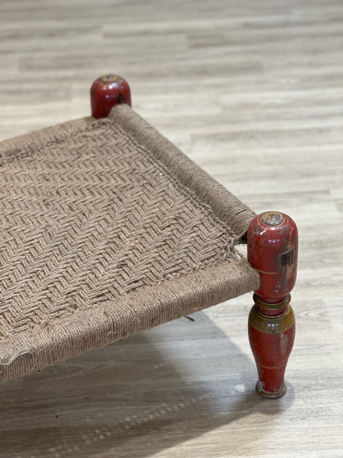 Traditional Daybed In Red Lacquer Wooden Indian Classical Weaved Bed   Handmade Indian Daybed photo for sale