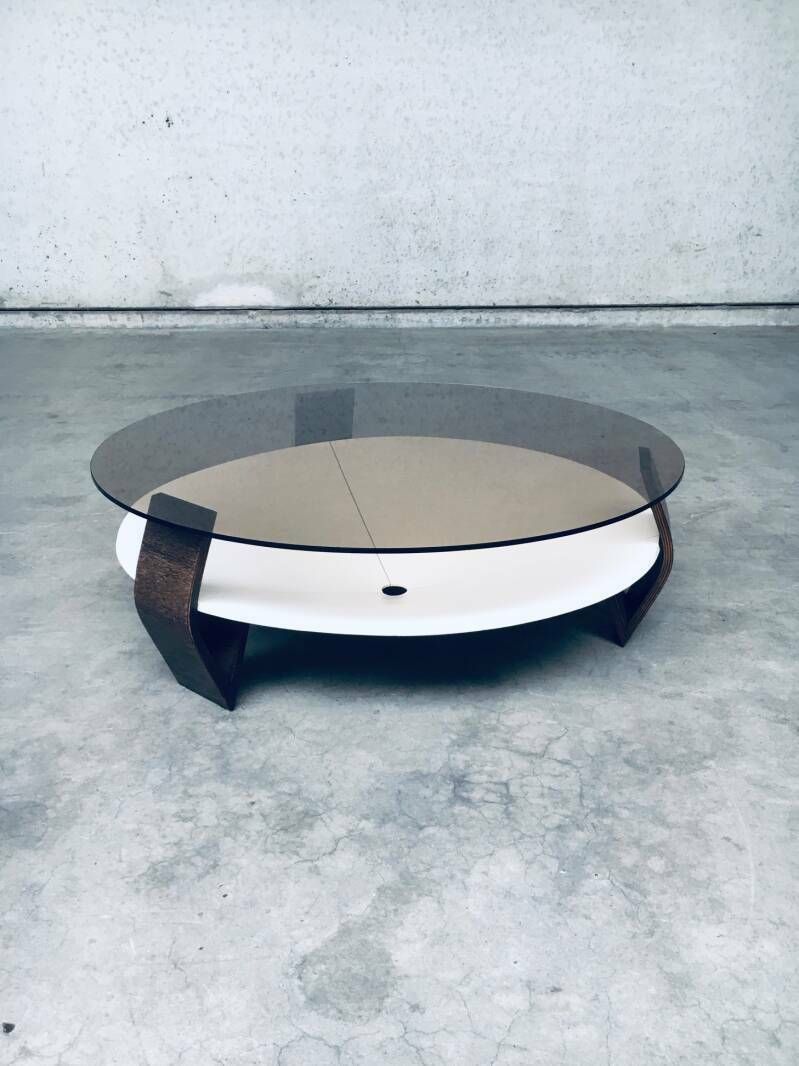 Midcentury Modern Dutch Design Wenge & Smoke Glass Coffee Table, Netherlands 1960's