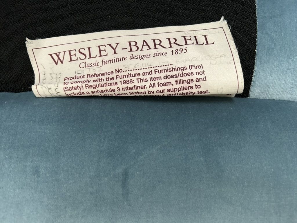 2400.0 Wesley Barrell “Marlborough” 3 Seat Sofa – In Pale Blue Velvet photo