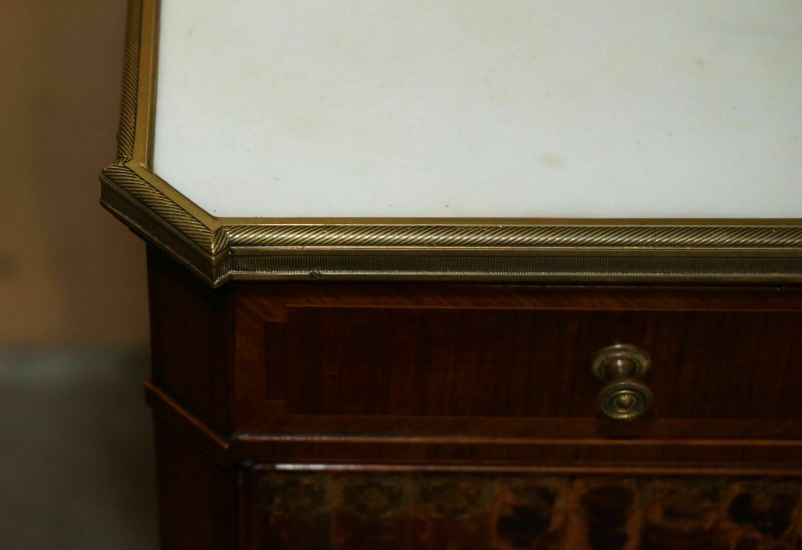 Antique Cir 1920 Faux Stack Of Books Leather Carrara Marble Side Table Drawers photo vintage