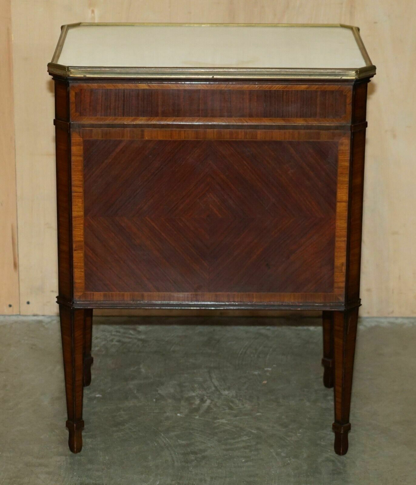 photo vinterior Antique Cir 1920 Faux Stack Of Books Leather Carrara Marble Side Table Drawers