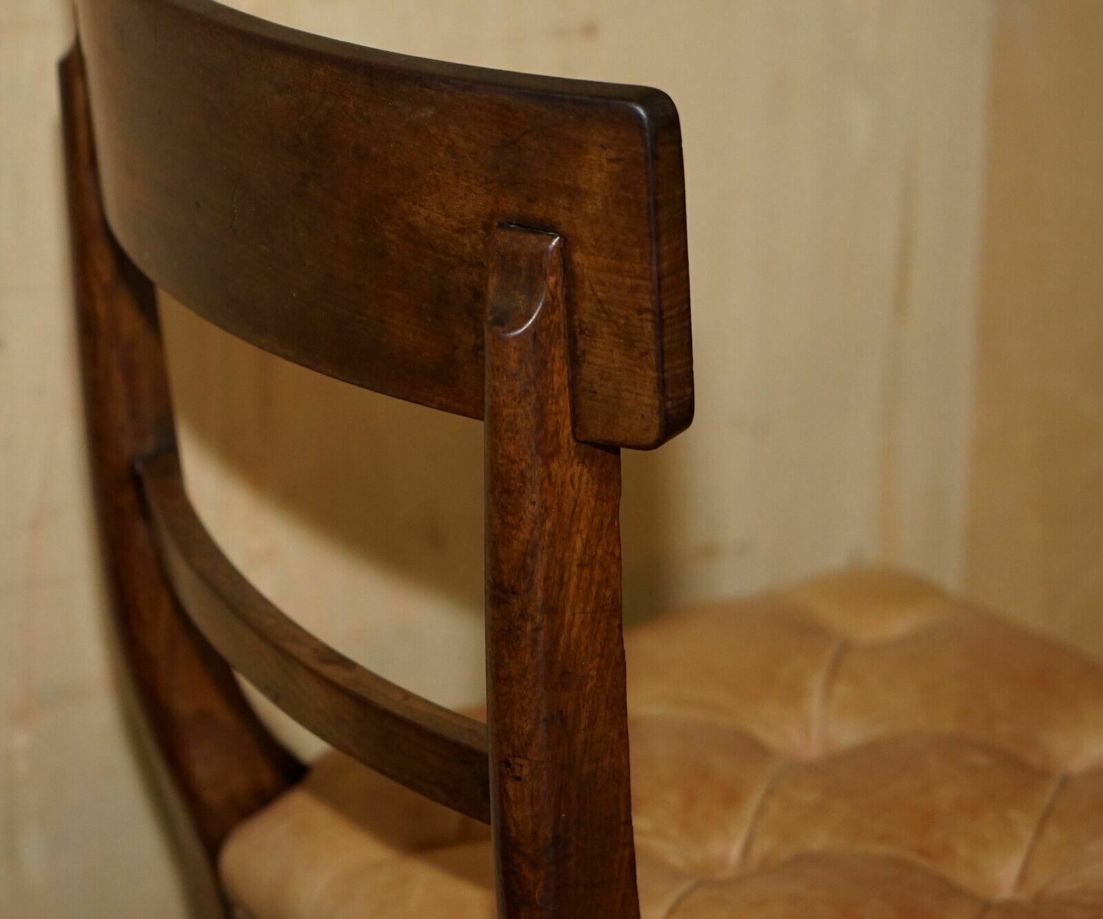 photo buy Six Fine Antique Regency 1820 Brown Leather Mahogany Chesterfield Dining Chairs