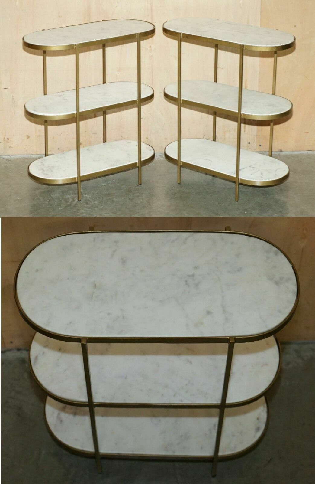 Pair Of Vintage Italian Carrara Marble Three Tiered Side Table Sized Etageres