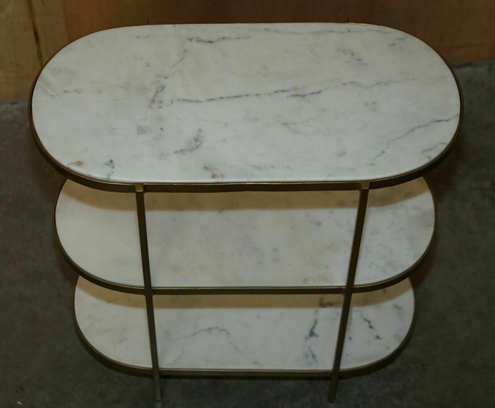 2750.0 Pair Of Vintage Italian Carrara Marble Three Tiered Side Table Sized Etageres photo