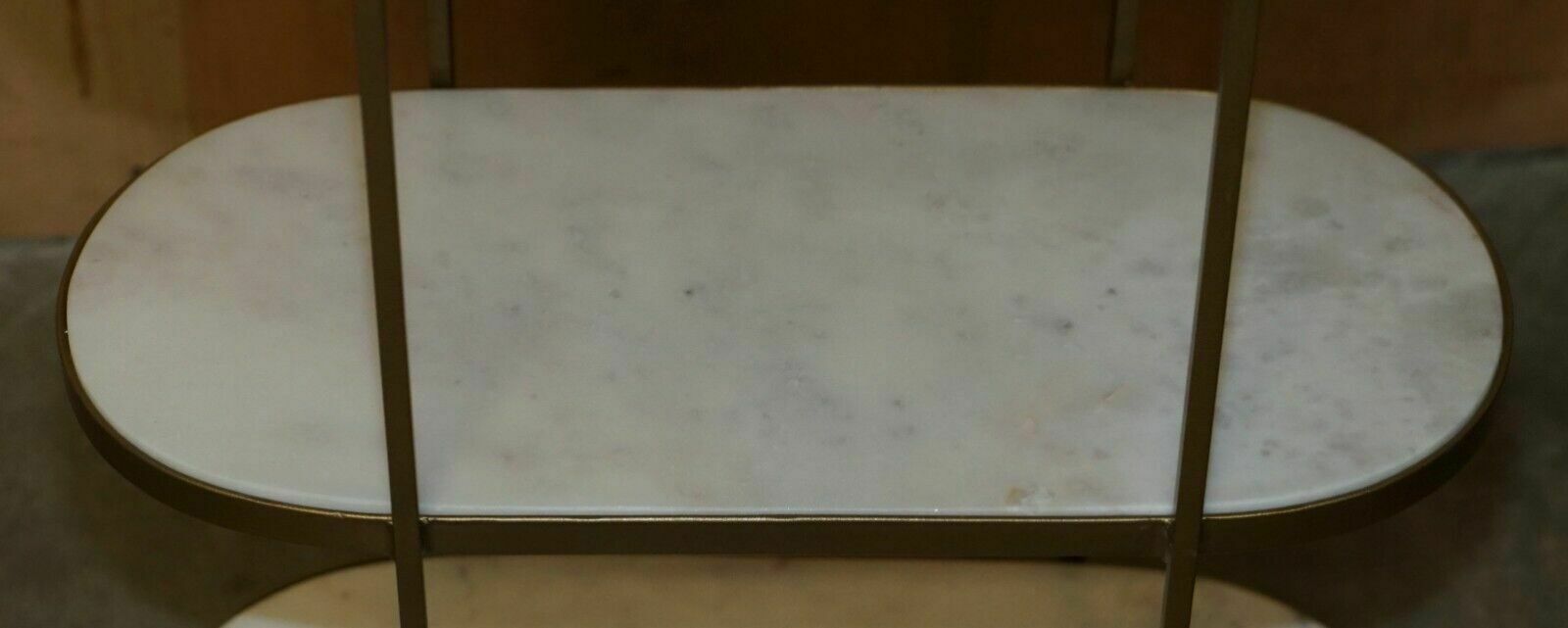photo vintage Pair Of Vintage Italian Carrara Marble Three Tiered Side Table Sized Etageres