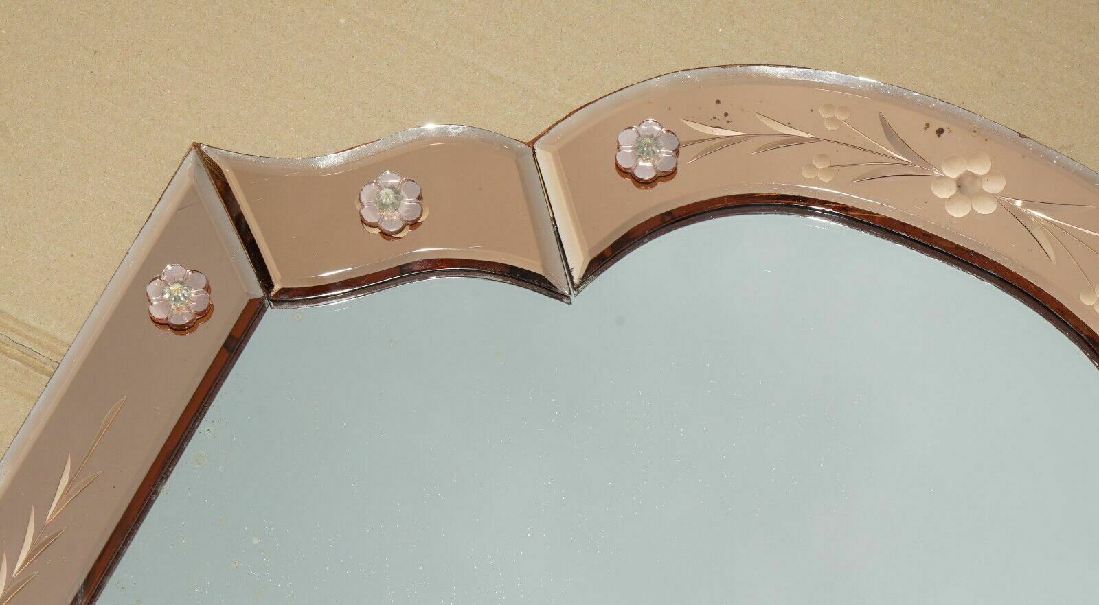 Antique Sublime 1920 Art Deco Peach Glass Venetian Dressing Table Vanity Mirror photo buy