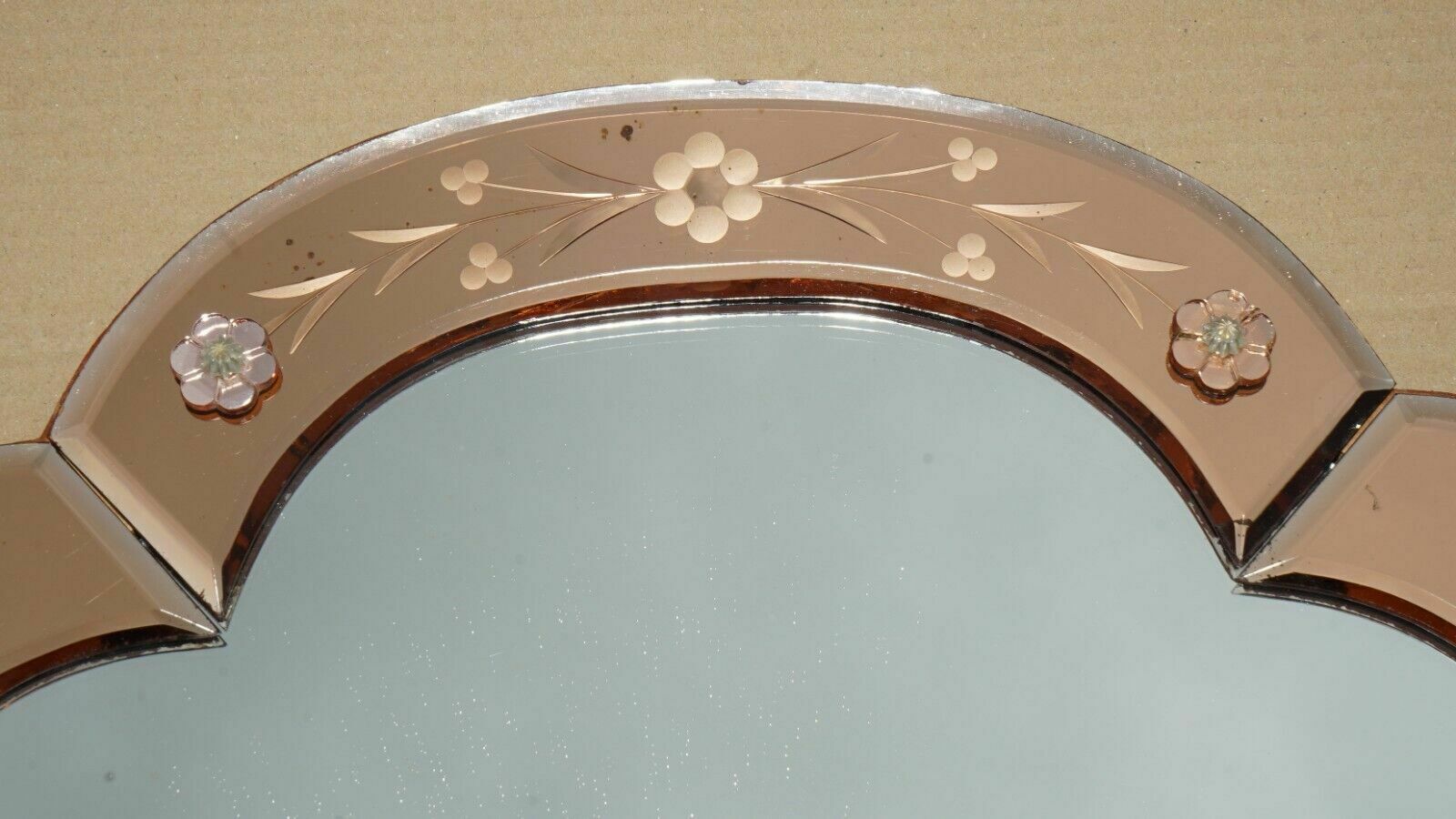 photo furniture Antique Sublime 1920 Art Deco Peach Glass Venetian Dressing Table Vanity Mirror