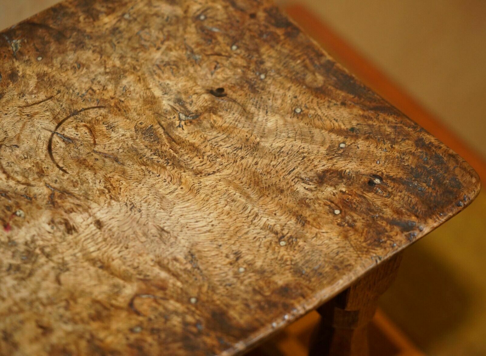 Furniture Original 1930's Burr Oak Robert Mouseman Thompson Stool With Period Curved Top photo