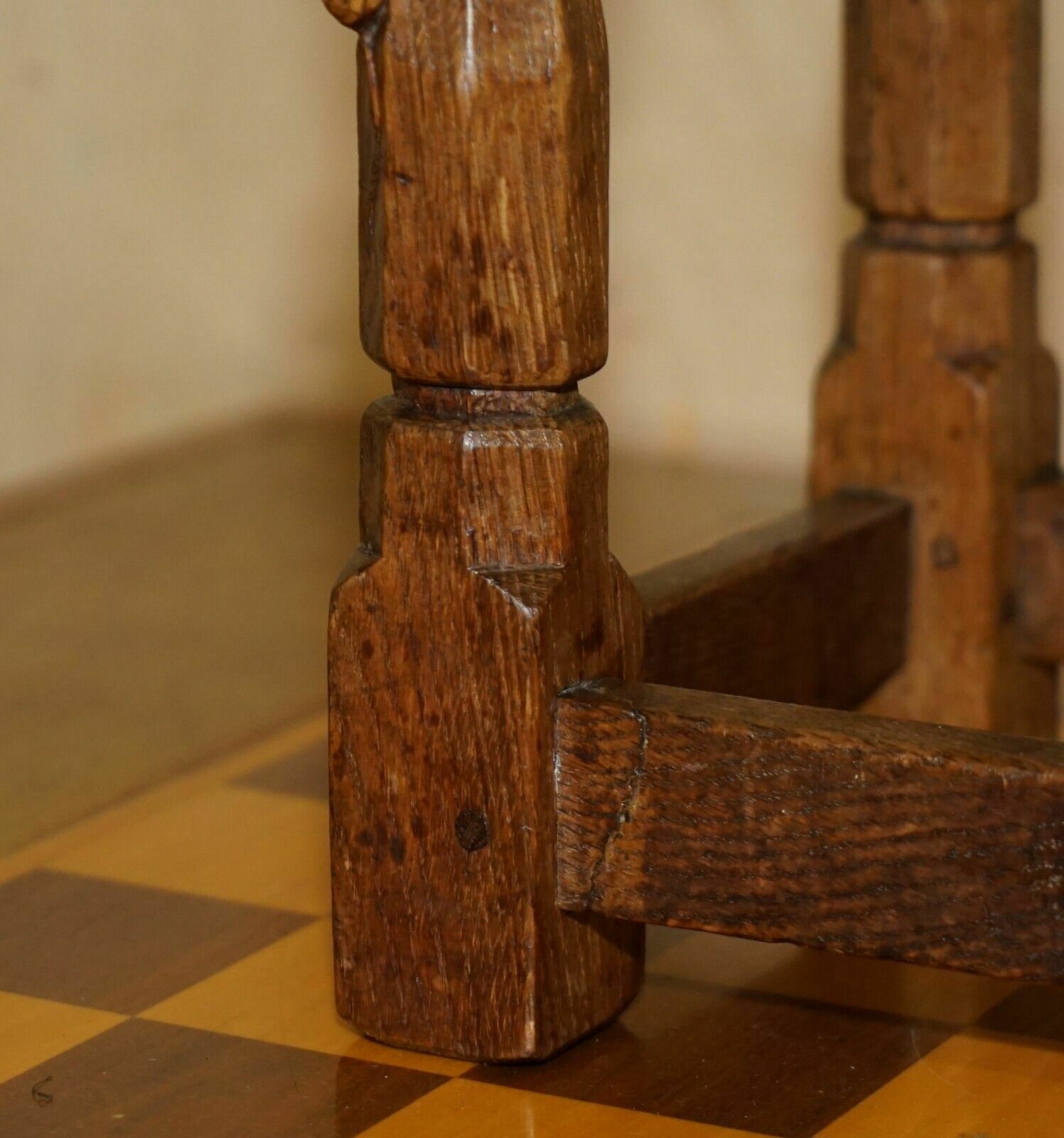 photo buy Original 1930's Burr Oak Robert Mouseman Thompson Stool With Period Curved Top