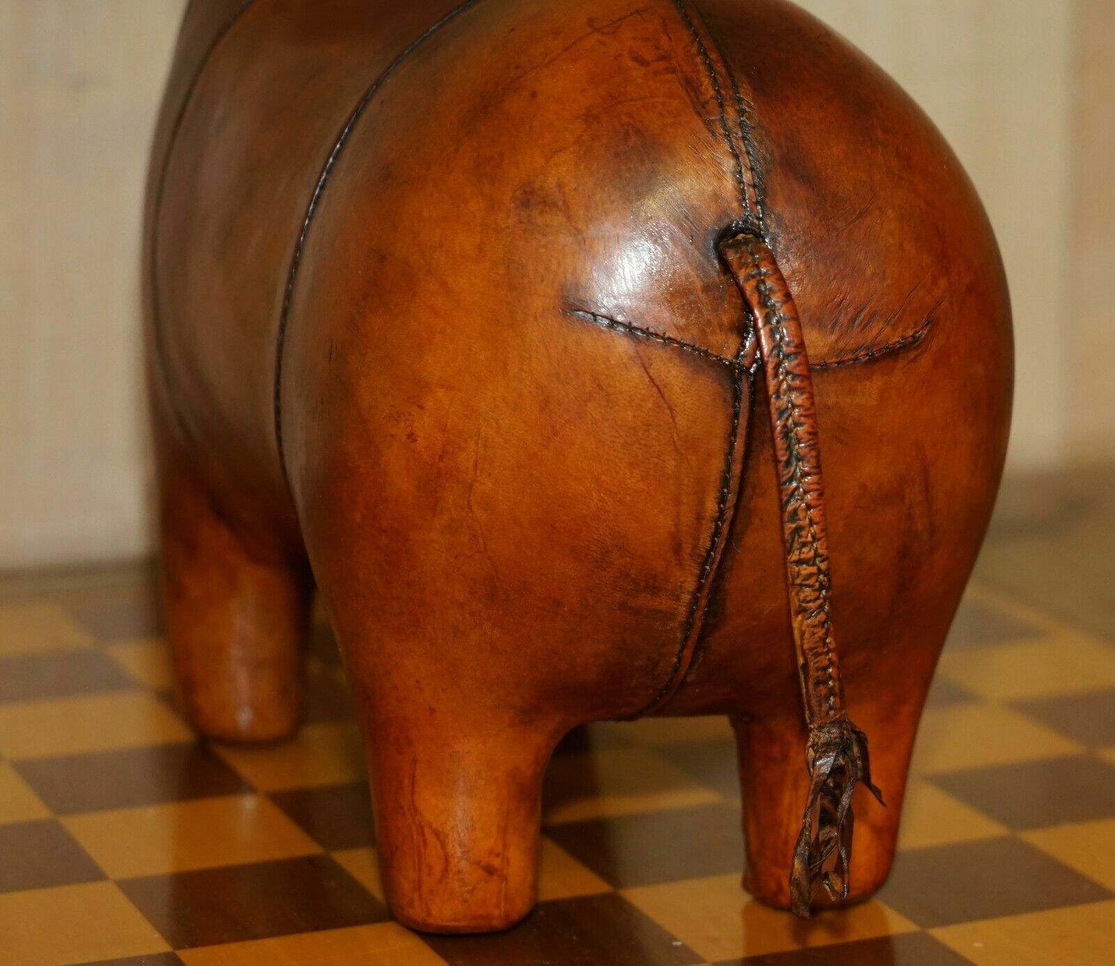 photo furniture Medium New Old Stock Liberty Style Omersa Brown Bull Cow Leather  Footstool