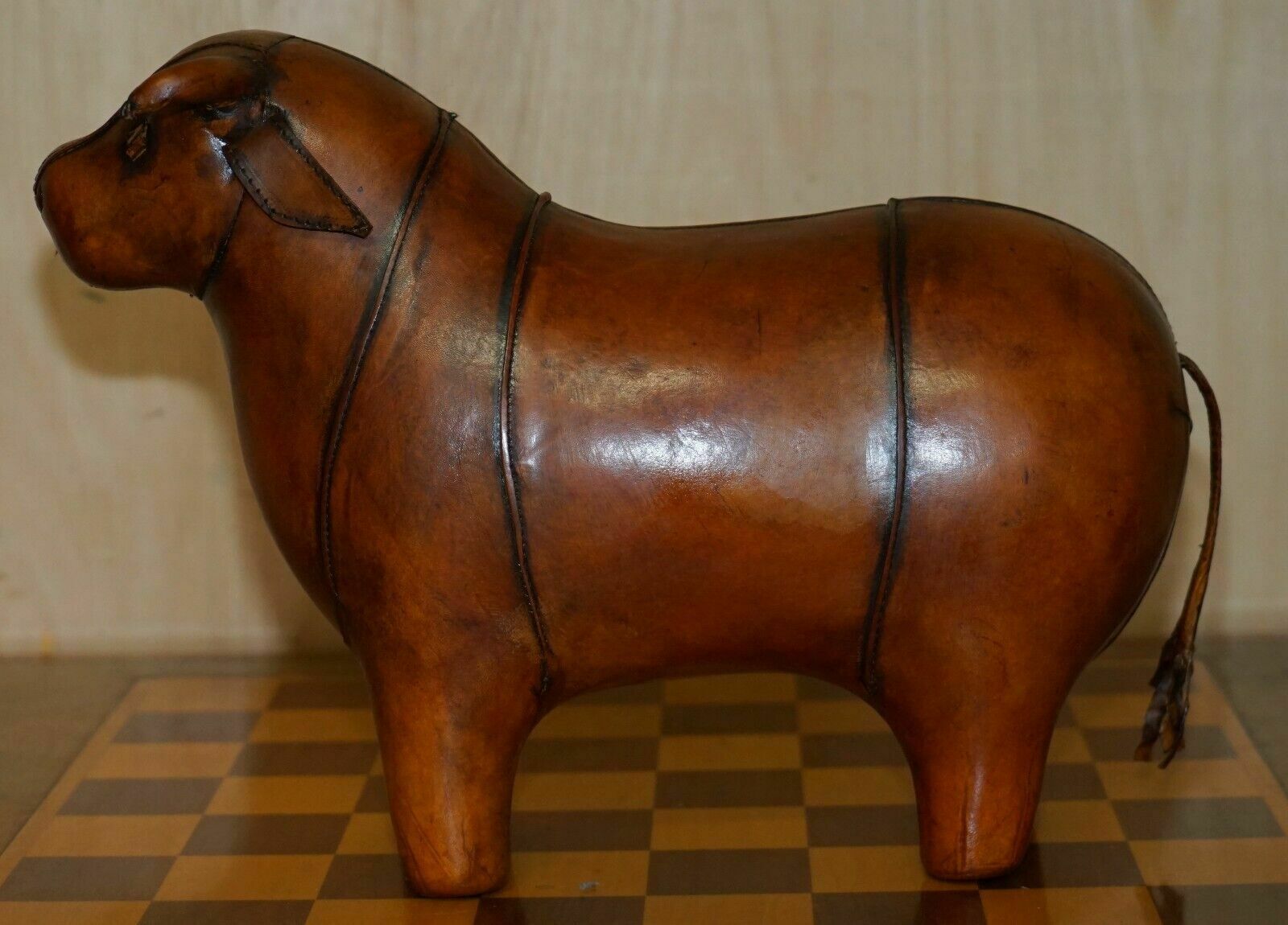 photo for sale Medium New Old Stock Liberty Style Omersa Brown Bull Cow Leather  Footstool