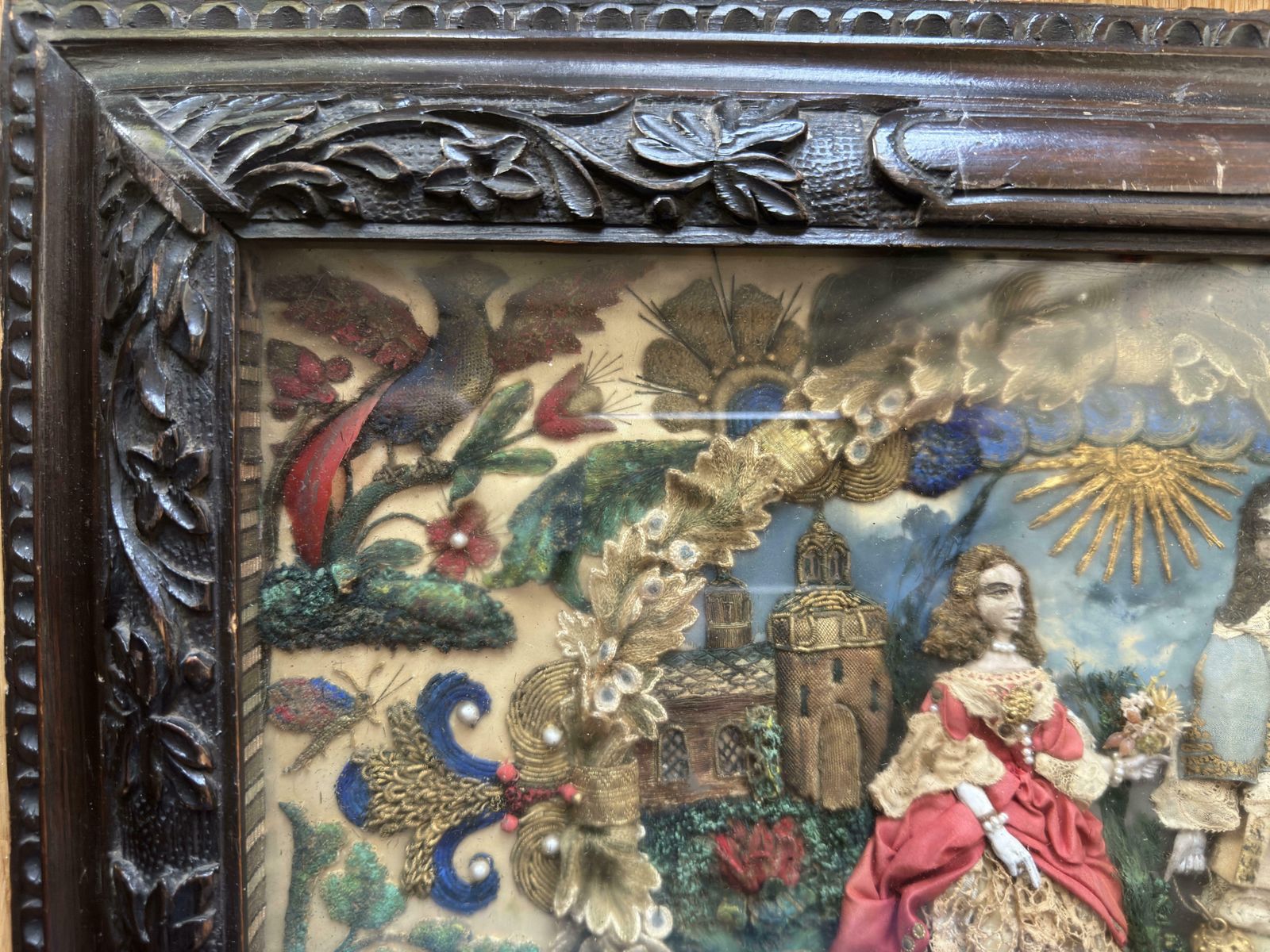 Stuart Period Stumpwork Panel   King Charles II And His Favourite Lady photo for sale