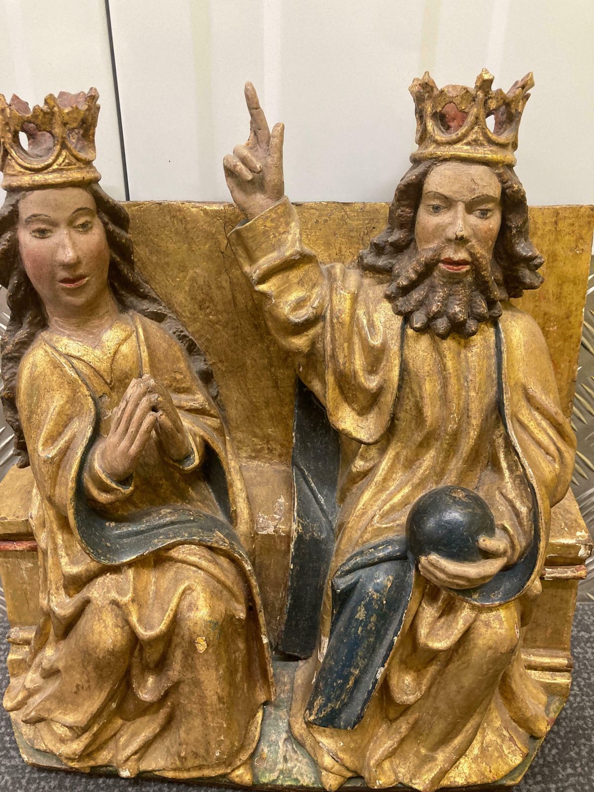 16th Century Giltwood And Polychrome Group Carving – 'God And Mary' photo furniture