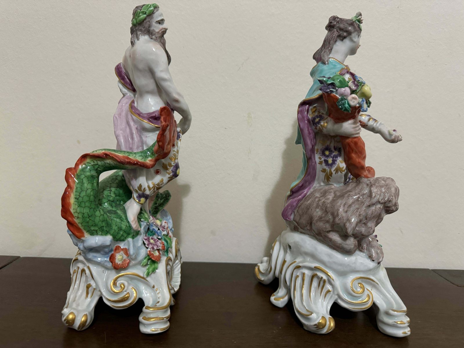 Pair Of Bow Porcelain Element Figures, "Water" And "Land" , Circa 1765 photo vintage