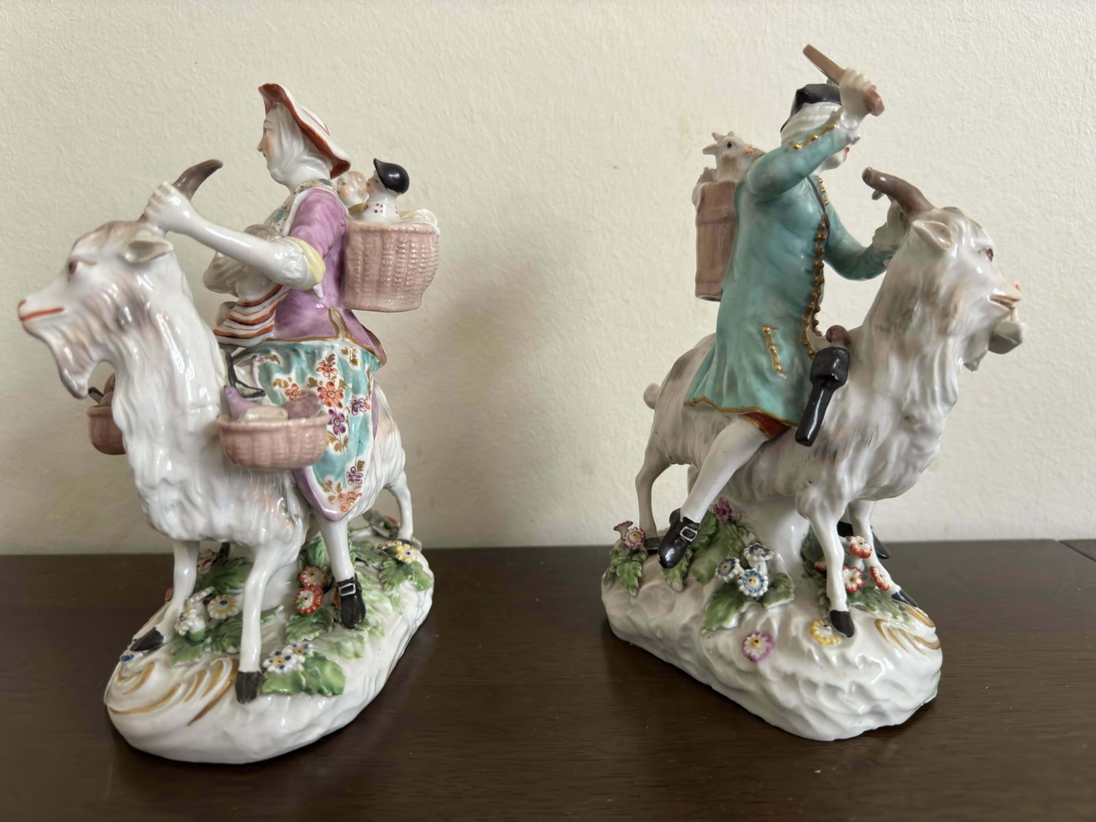 Pair Of Derby Figures ' Welch Tailor And His Wife On Goats' Circa 1800 photo Home Decor