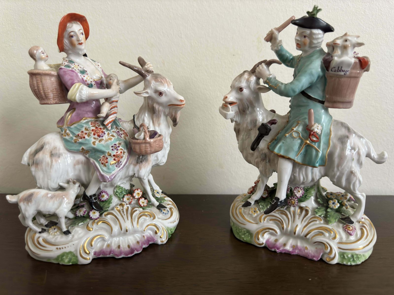 photo for sale Pair Of Derby Figures ' Welch Tailor And His Wife On Goats' Circa 1800