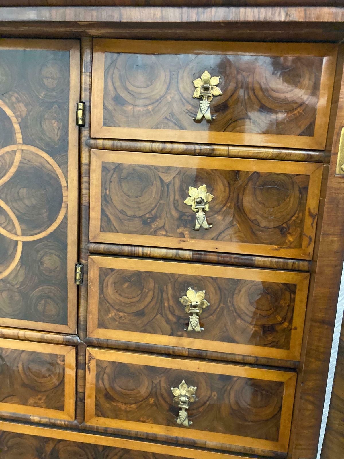 photo furniture William & Mary Walnut Oyster Veneer Cabinet On Stand