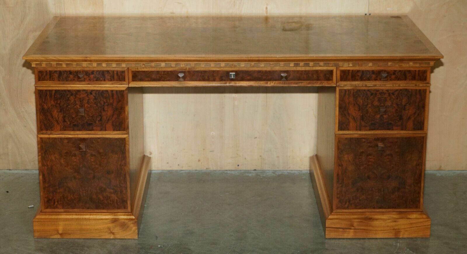 Rrp £25,550 David Linley Burr Walnut Classic Pedestal Desk For Light Restoration photo for sale