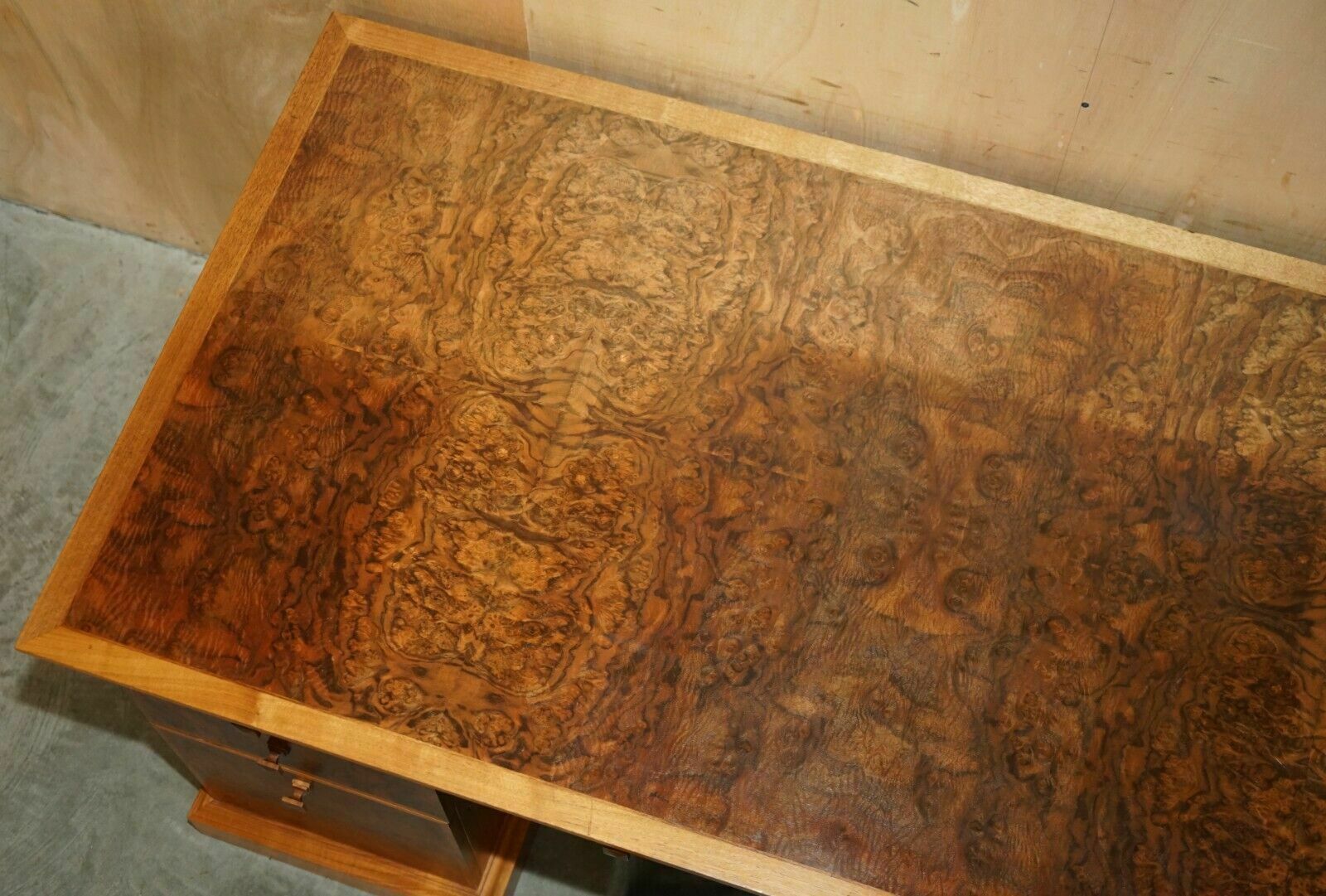photo for sale Rrp £25,550 David Linley Burr Walnut Classic Pedestal Desk For Light Restoration