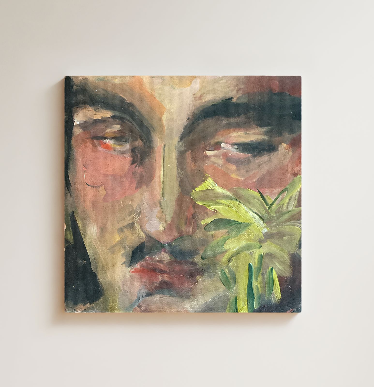 Original Oil Painting Portrait Man And Flower Signed Roth 8 X 8 Inches
