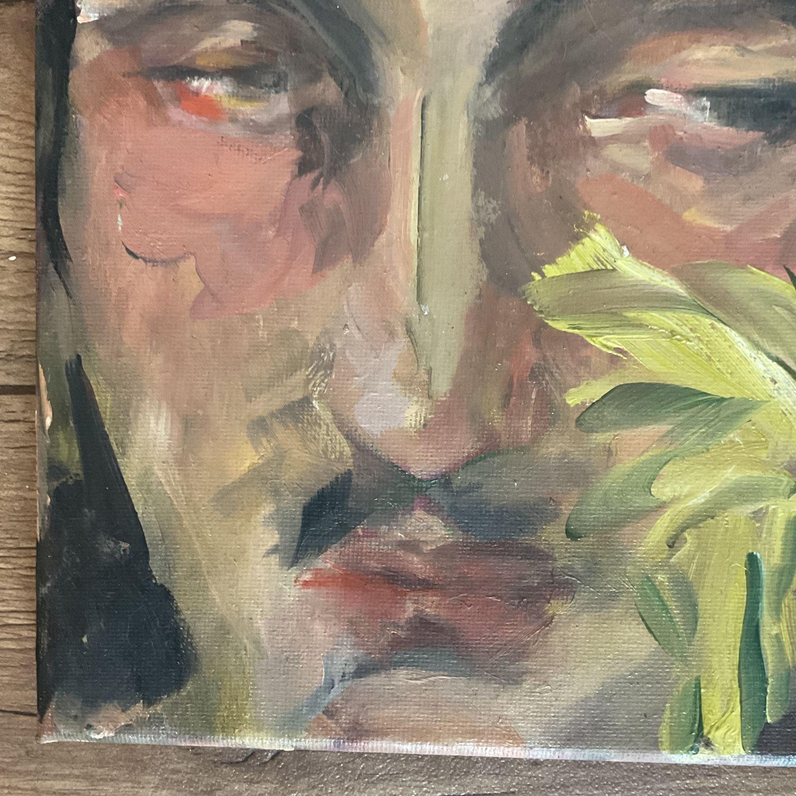 Original Oil Painting Portrait Man And Flower Signed Roth 8 X 8 Inches photo vinterior