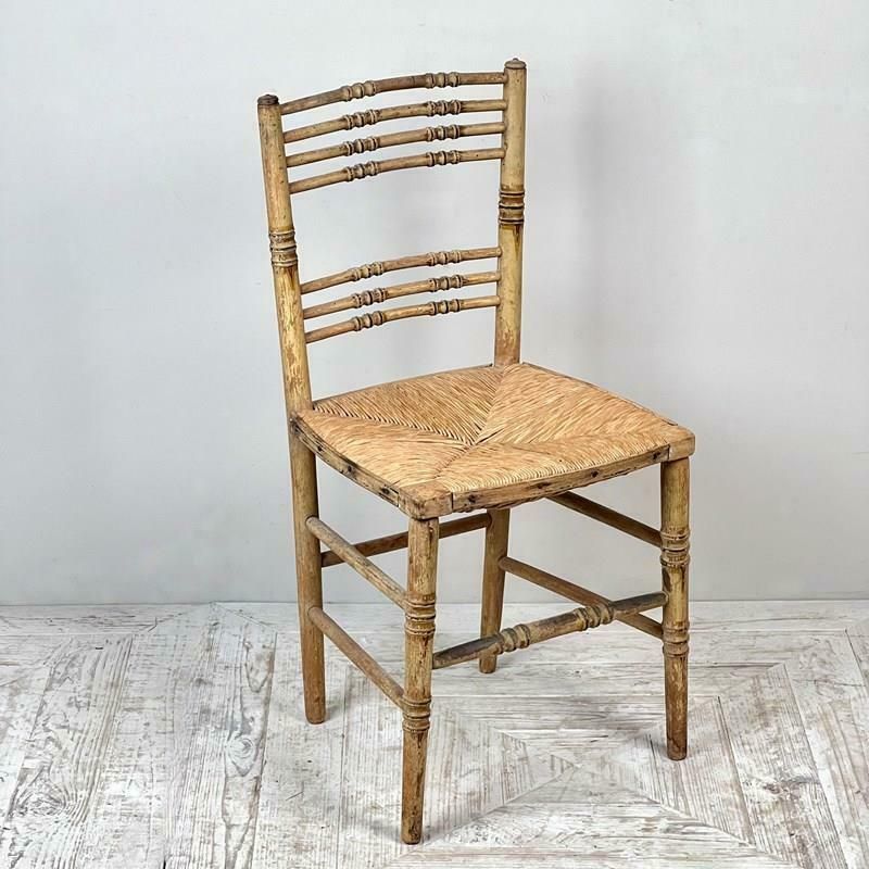 A Pair Of Painted Regency Faux Bamboo And Rush Seat Chairs photo vintage