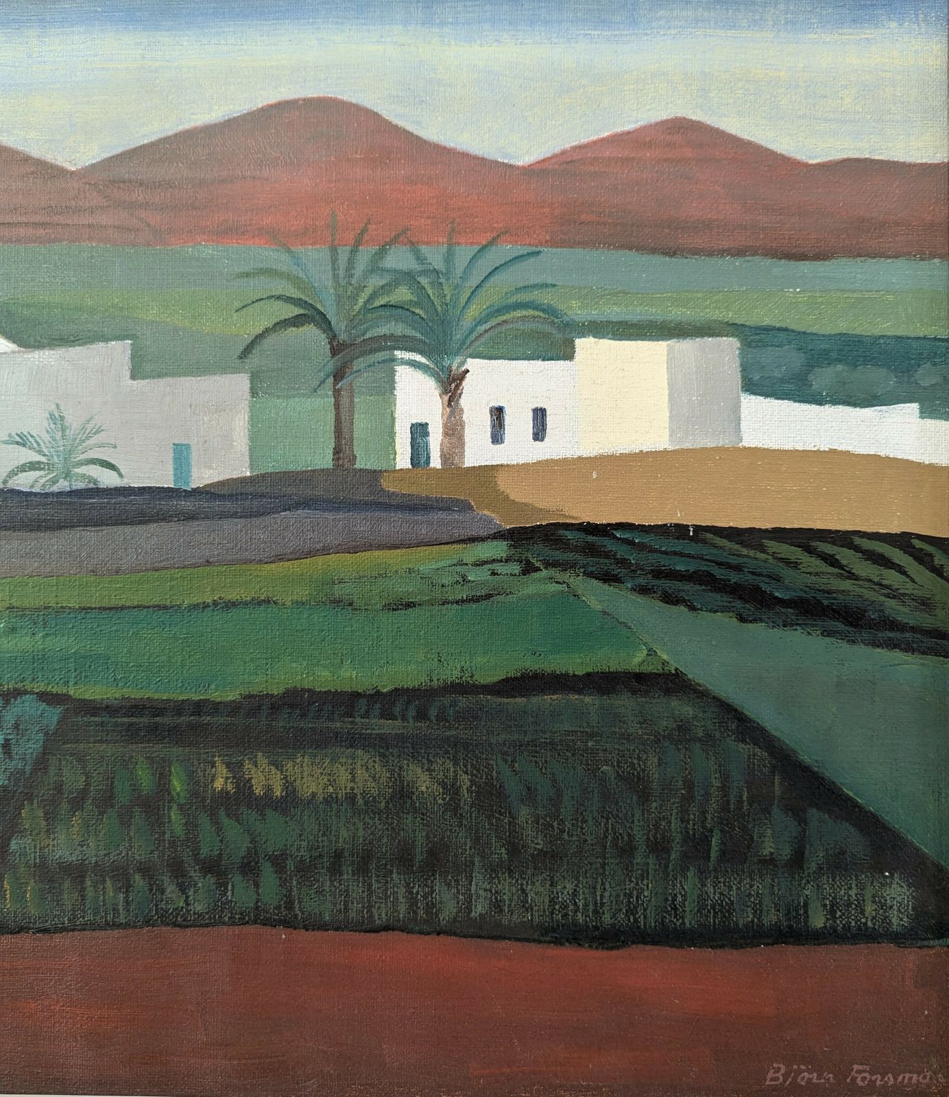 White Houses In The Fields  Oil Painting photo vintage