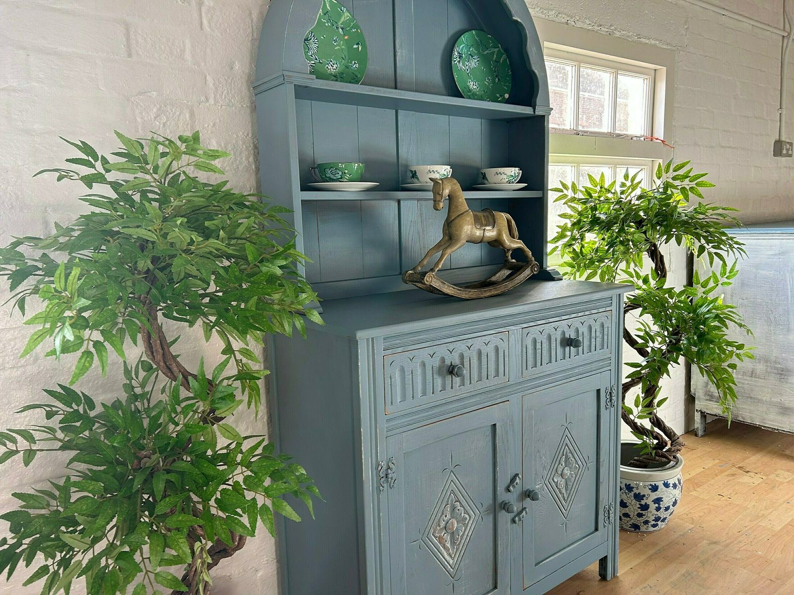 Rustic French Farmhouse Dresser, Blue Welsh Dresser, Antique Hand Painted Dresser, Shabby Chic Dresser photo vintage