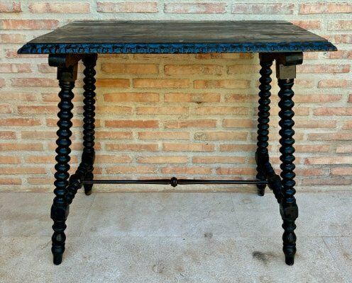 Early 20th Century Spanish Side Table With Turned Legs And Iron Stretcher, 1920s photo furniture