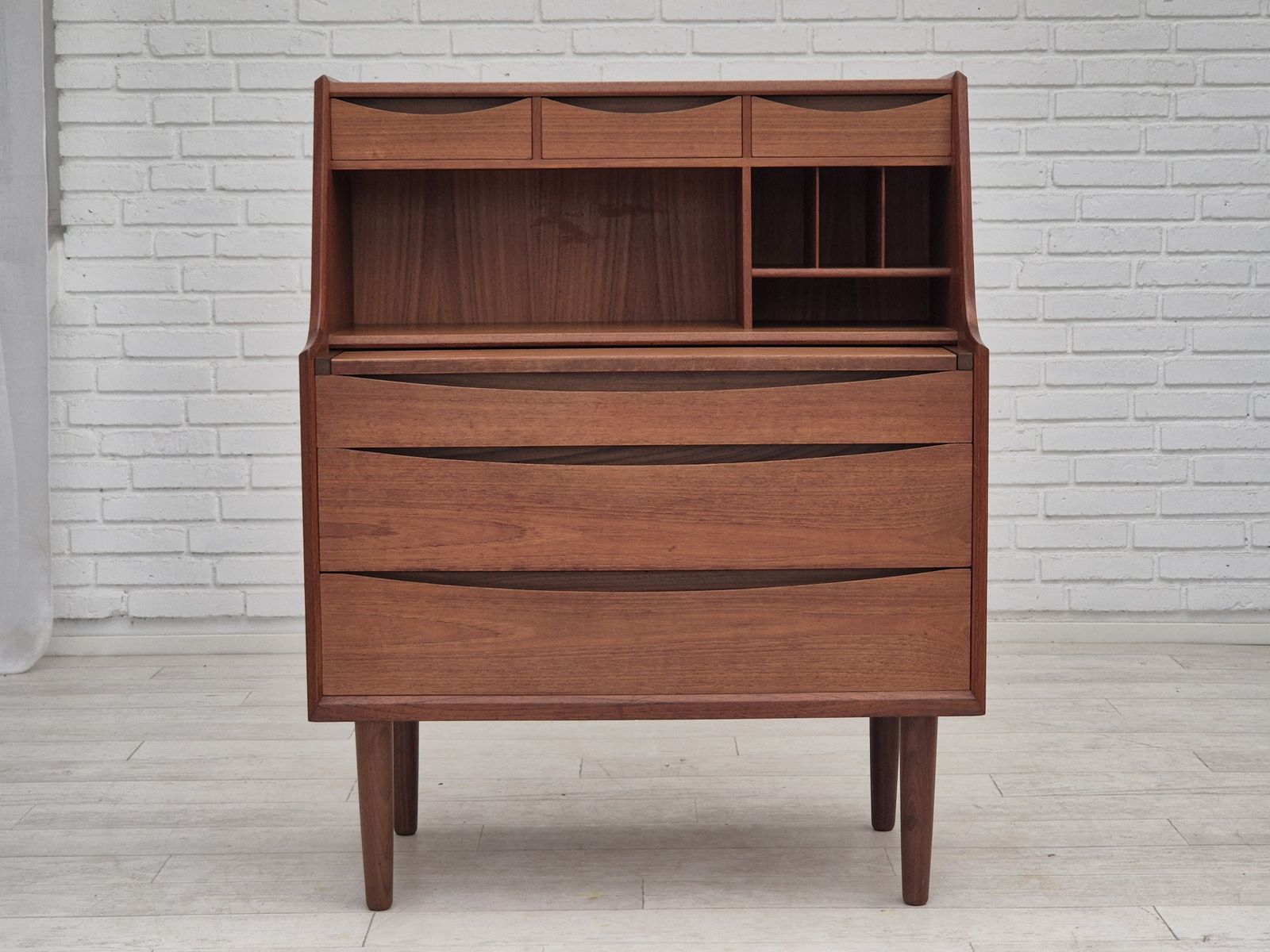 1960s, Danish Chest Of Drawers, Original Condition, Foldable Mirror, Solid Teak Wood. photo furniture