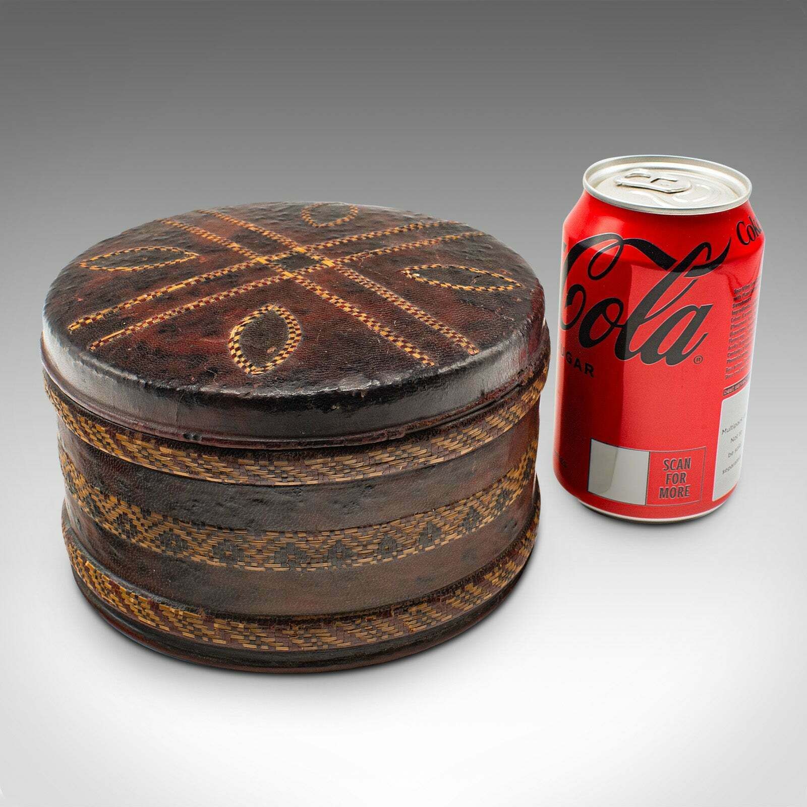 Antique Office Storage Pot, English, Leather, Desktop Stationery Tin, Edwardian photo vintage