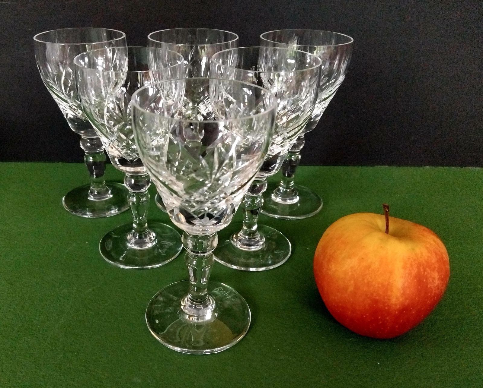 6 Vintage Royal Brierley Crystal Sherry Glasses In Elizabeth Cut, Vintage English Artisan Hand Made Glass, 1980s