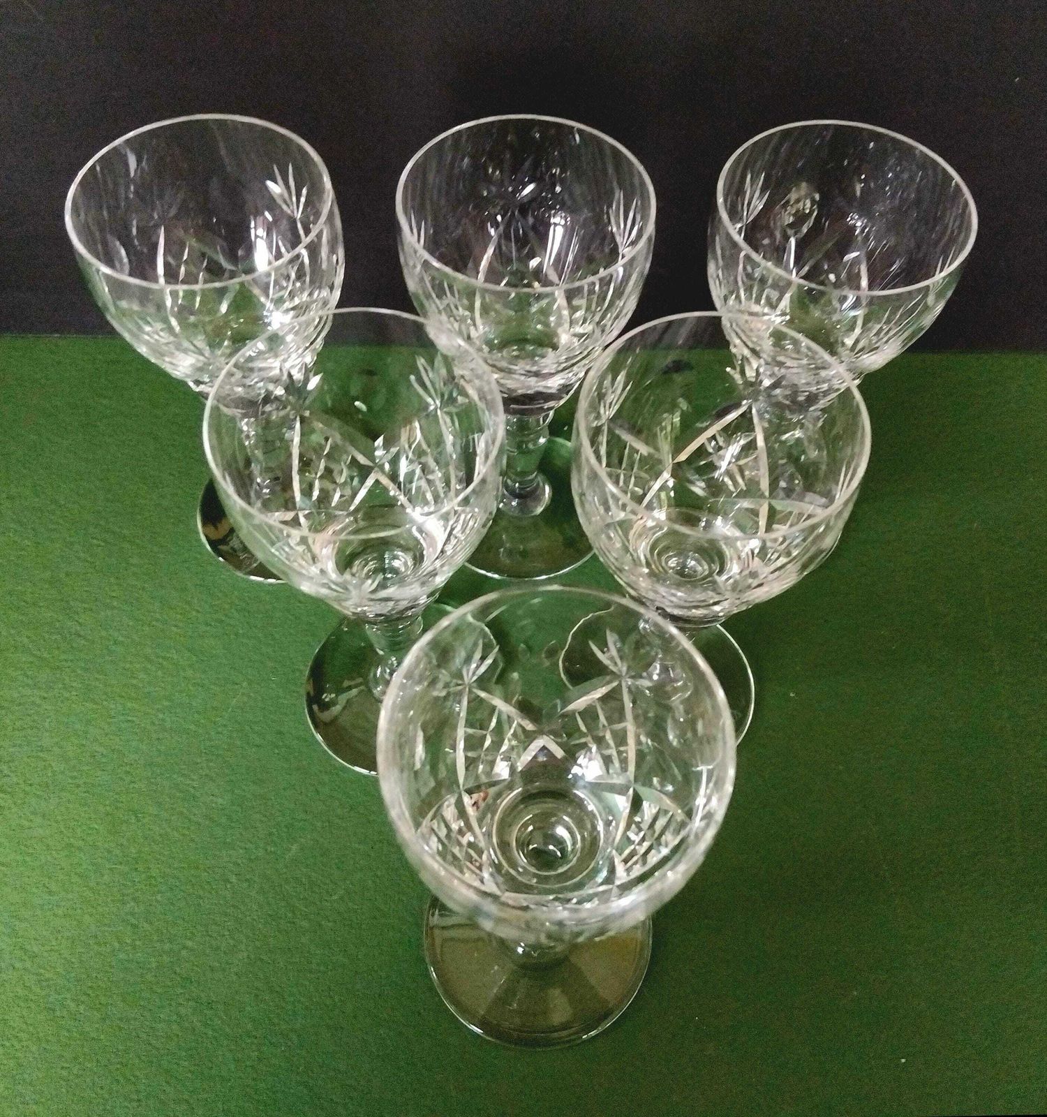 6 Vintage Royal Brierley Crystal Sherry Glasses In Elizabeth Cut, Vintage English Artisan Hand Made Glass, 1980s photo for sale