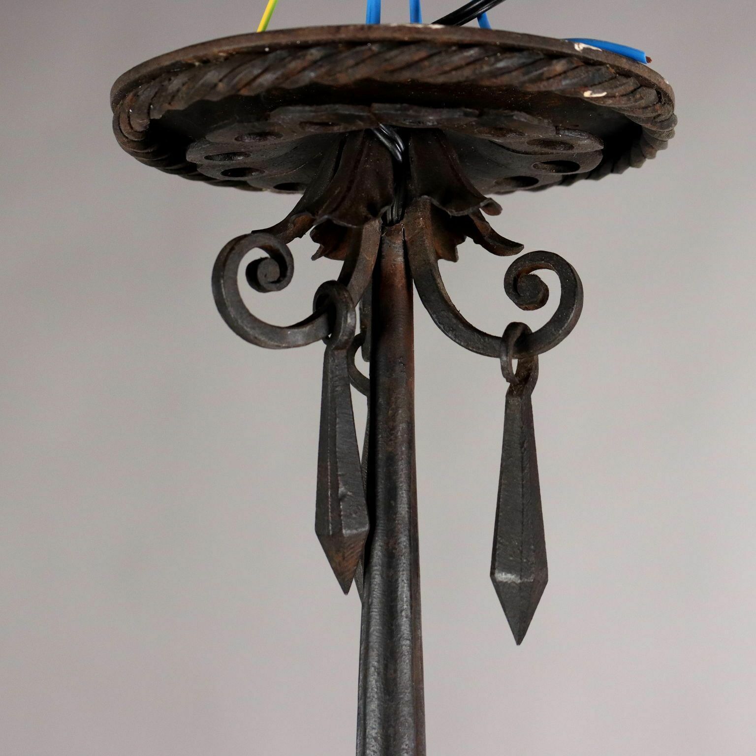 Antique Chandelier Wrought Iron Glass Italy XX Century photo 1010.0