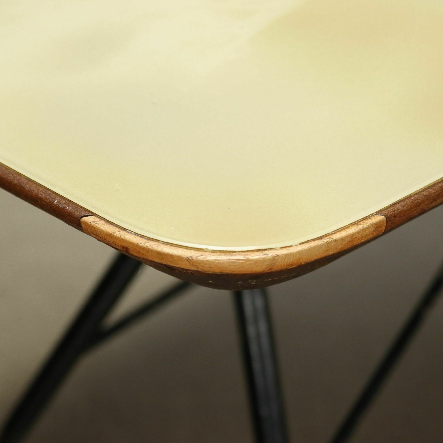 Vintage 1960s Table Wood Metal Glass Top Italy photo for sale
