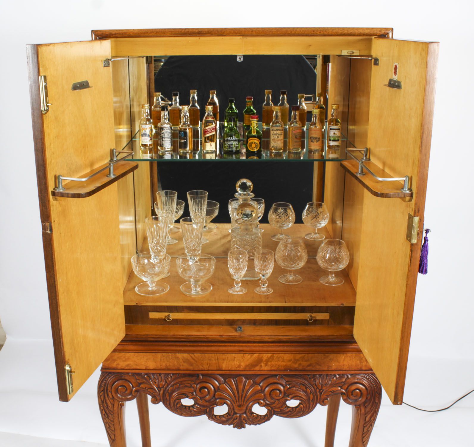 Antique Burr Walnut Cocktail Cabinet Drinks Dry Bar Circa 1930 photo for sale