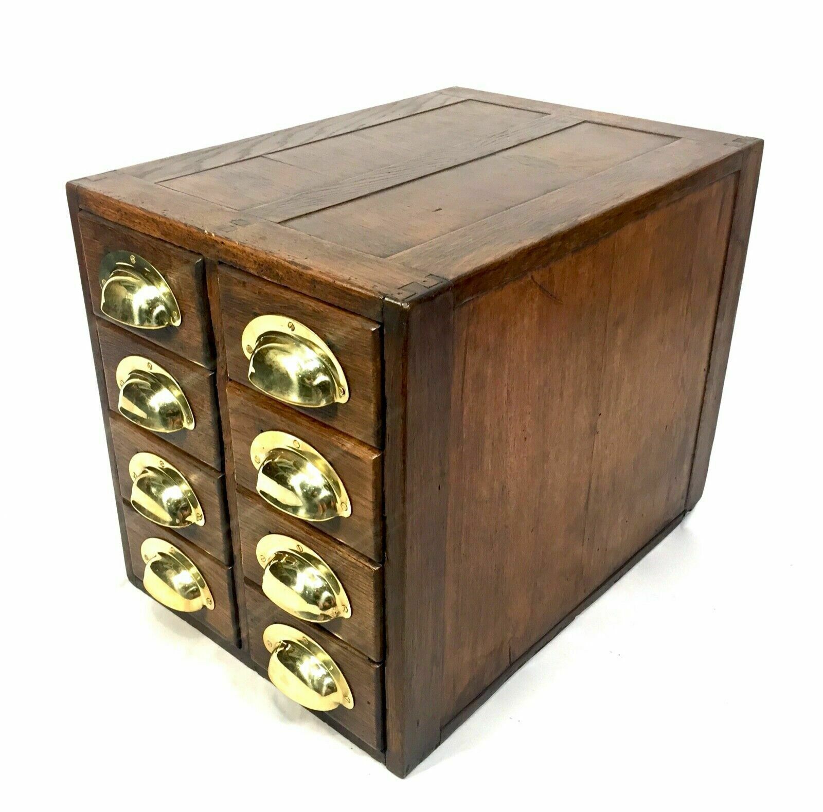 Antique 1930s Large Sized Tabletop Filing Cabinet / Wooden Oak Chest Of Drawers photo for sale