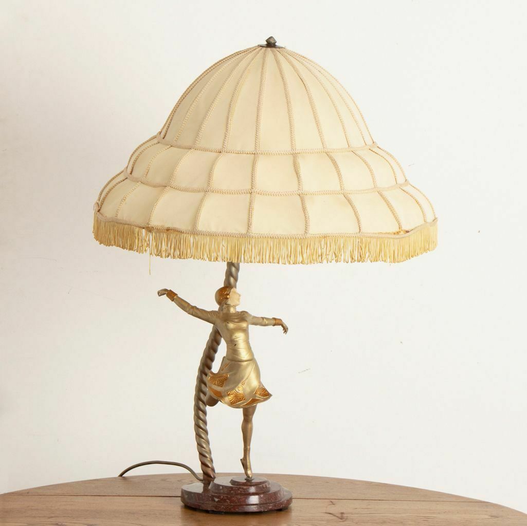 Large Art Deco Sculptural Lamp Of A Female Skater On Stepped Marble Base C.1930 photo furniture