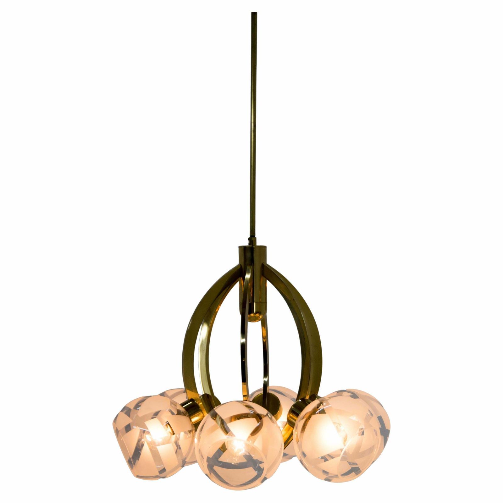 Brass And Glass 6 Flamming Chandelier, 1980s