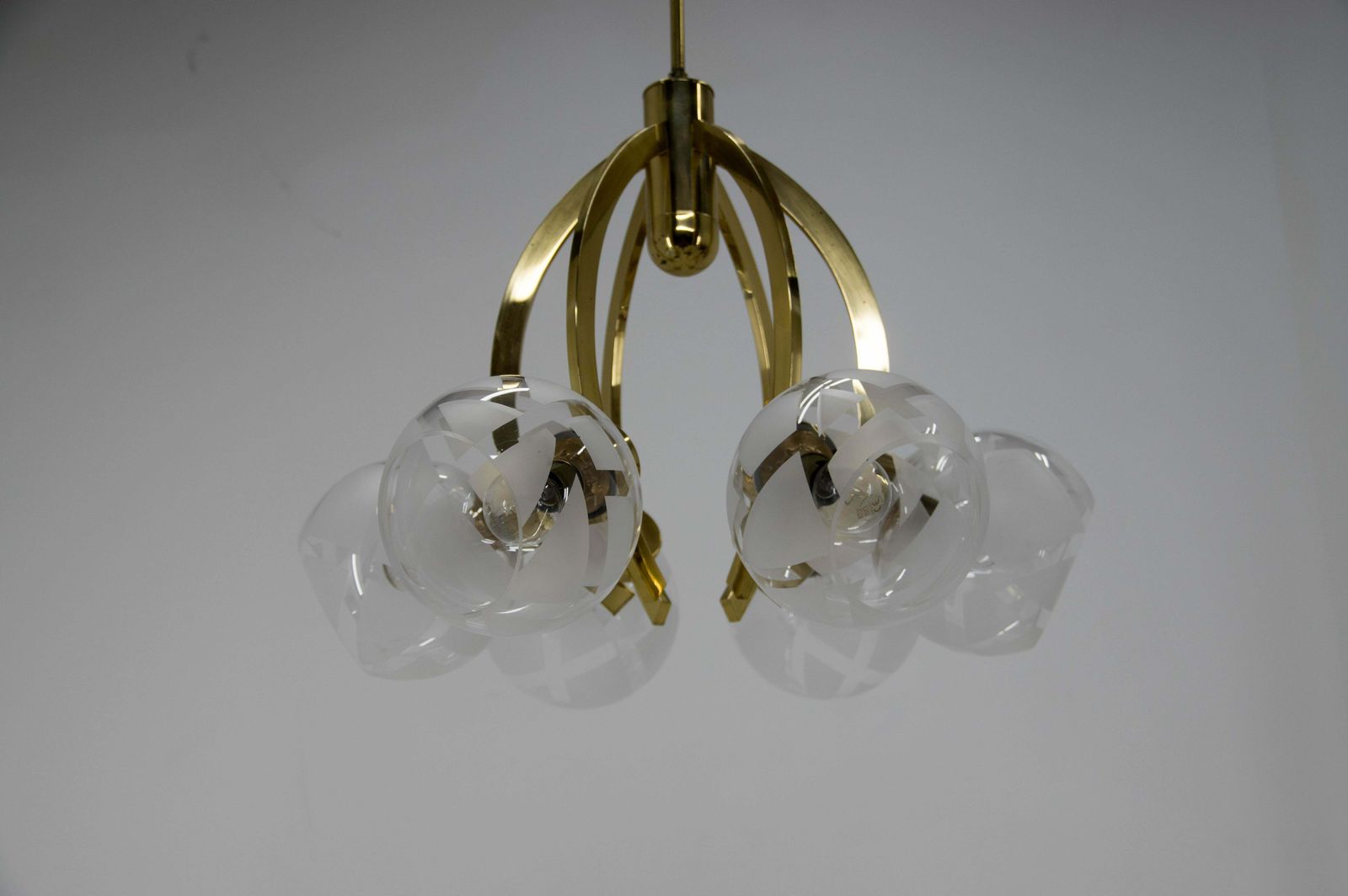 Brass And Glass 6 Flamming Chandelier, 1980s photo 1328.0