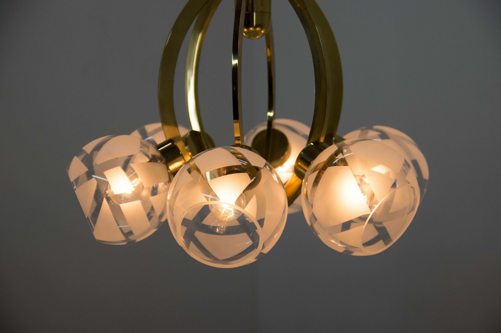 Brass And Glass 6 Flamming Chandelier, 1980s photo vintage