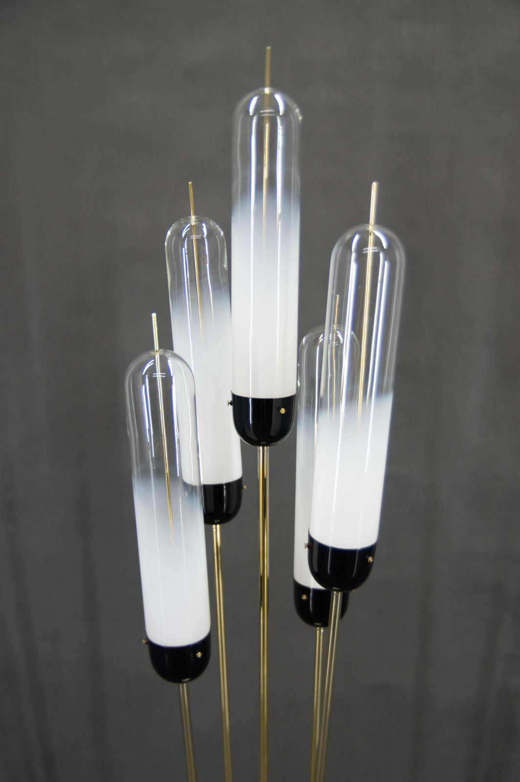 Mid Century Modern Reed Floor Lamp Murano Glass Metal By Mazzega, Italy, 1970s photo for sale