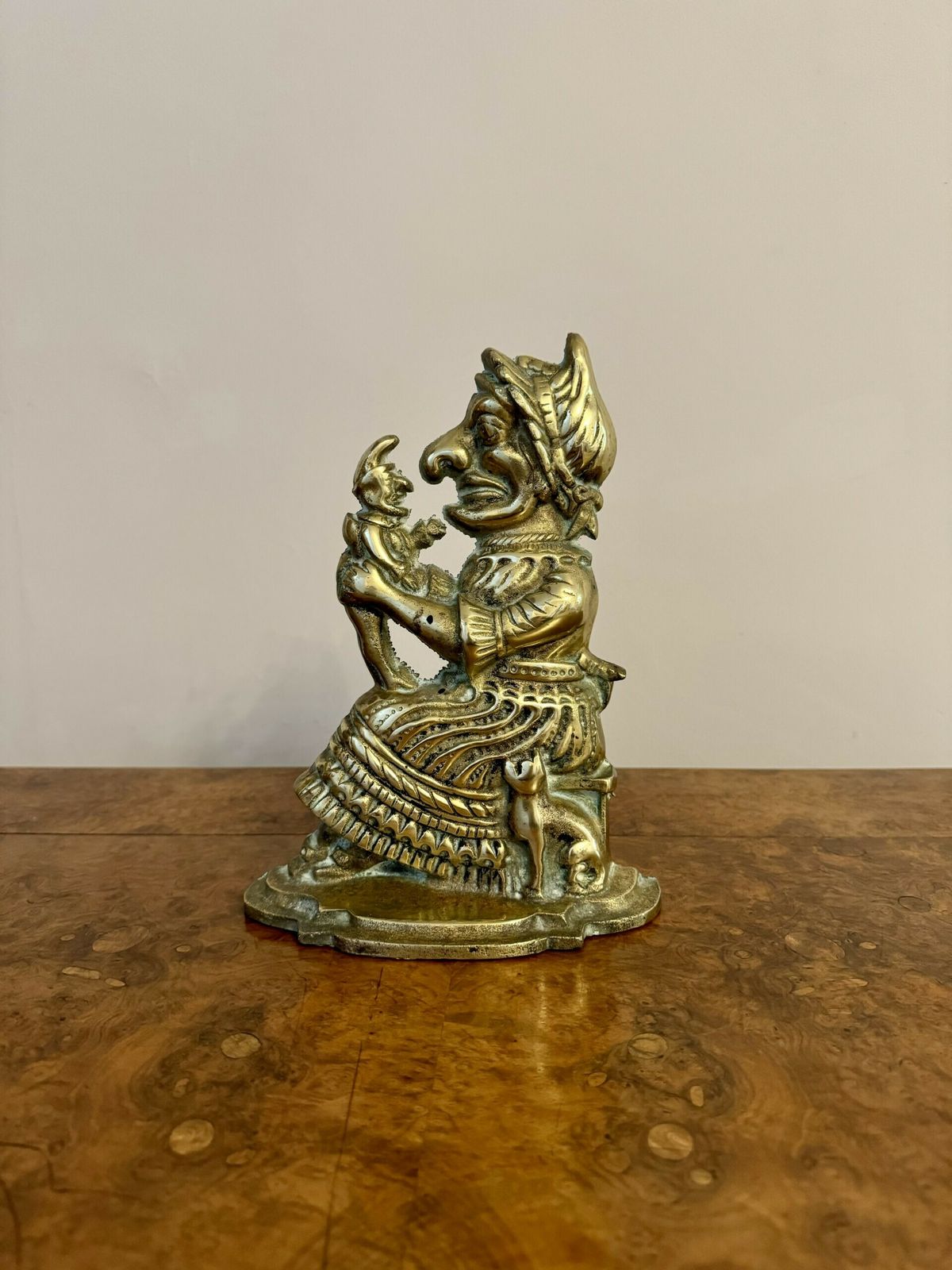 Unusual Brass Antique Doorstop Of Mrs Punch