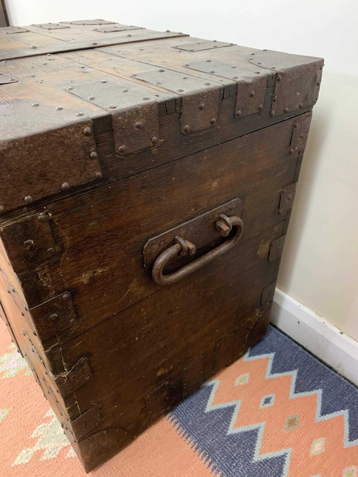 Antique Iron Bound Teak Trunk Formerly The Property Of Rt. Hon. Earl Of Leicester photo vintage