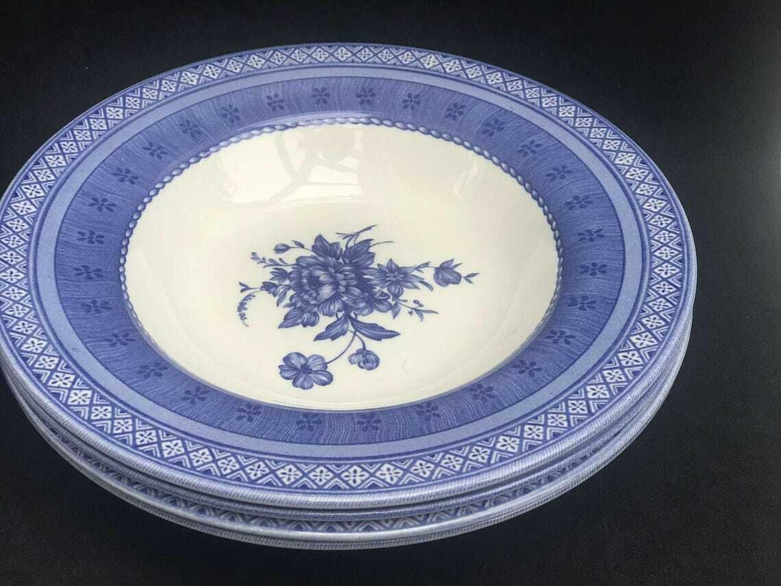Set Of 4 Churchill Out Of The Blue 22,3 Cm/8.7″ Soup/Pasta/Risotto Plates Inspired By Mary Gilliatt Blue And White Table Decor English Gift photo Home Decor