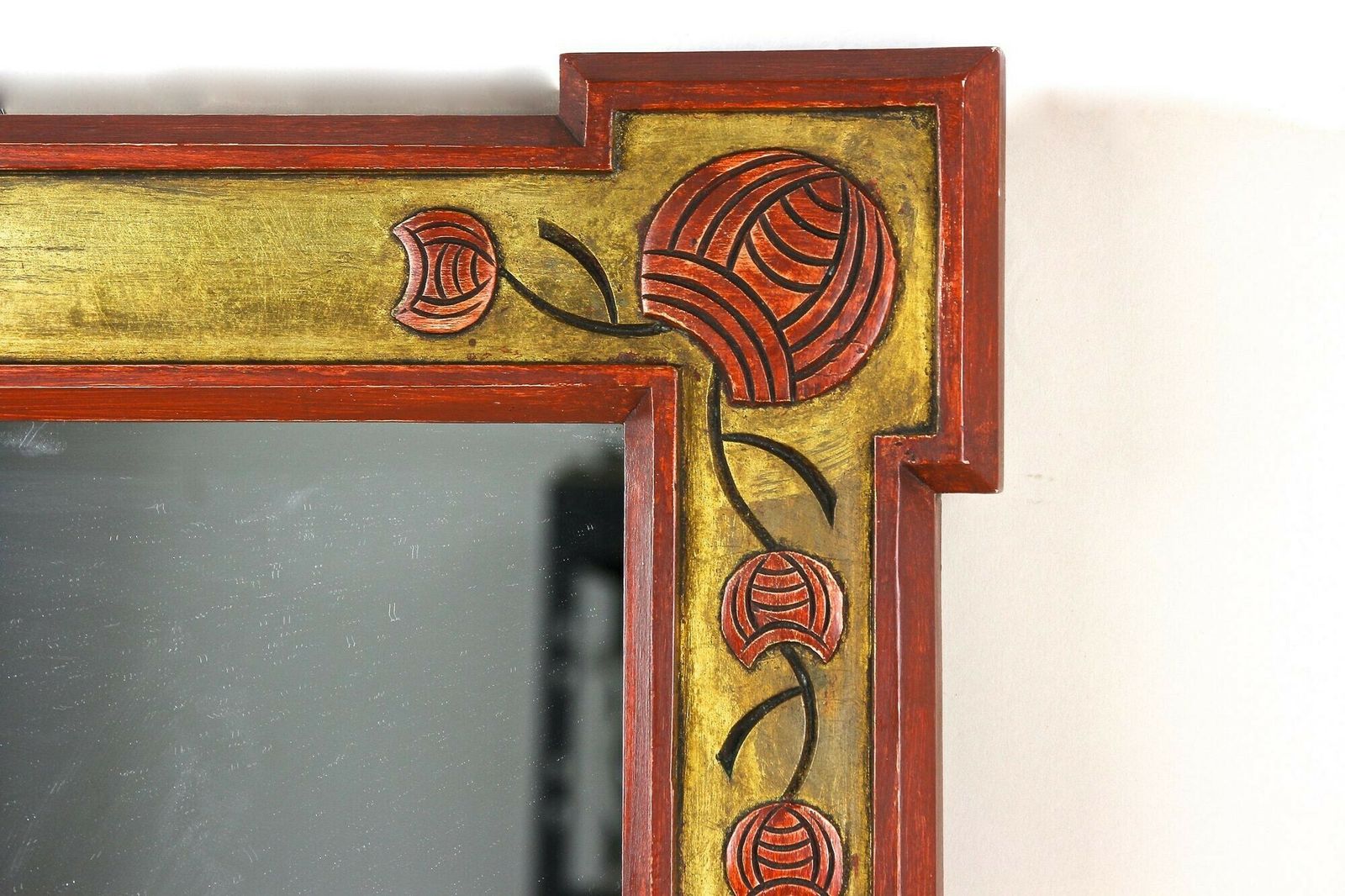 20th Century Art Nouveau Gilt/ Red Wall Mirror With Floral Carvings, At Ca. 1900 photo 1100.0