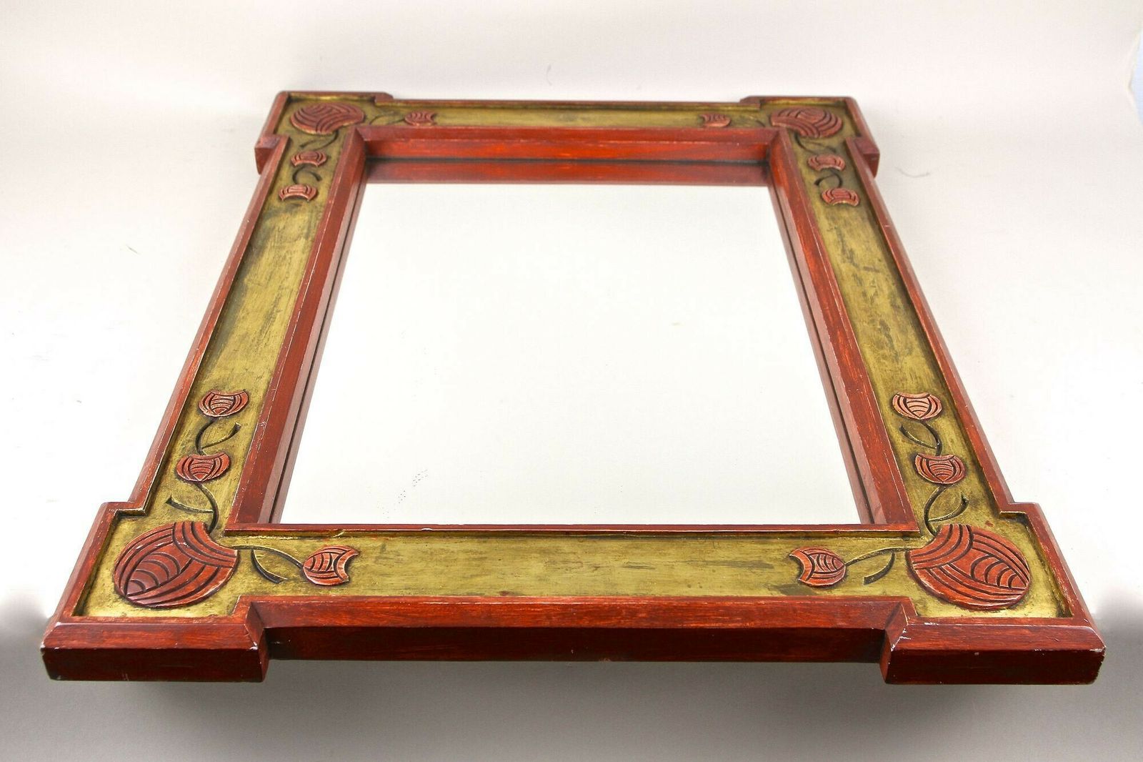 photo for sale 20th Century Art Nouveau Gilt/ Red Wall Mirror With Floral Carvings, At Ca. 1900
