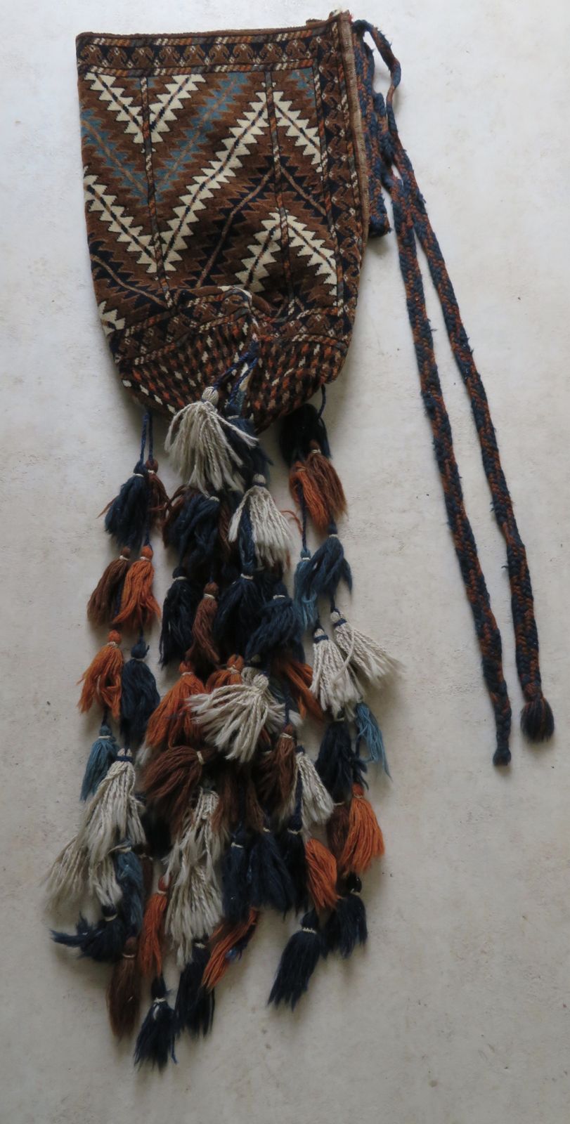 Scarce Antique Yomut Turkmen Uk Ok Bash (Tent Pole Bag), Turkmenistan, Central Asia.Circa 1900. photo furniture