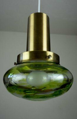 Handblown Glass & Brass Pendant Lights By Paul Kedelv For Flygsfors, Sweden, 1970s, Set Of 2 photo furniture